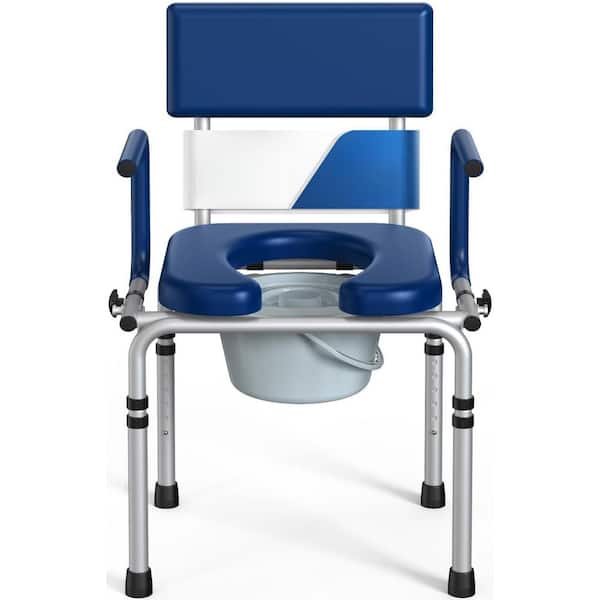 22.05 in. x 47.44 in. Bedside Commode Toilet Seat in Blue, 300 lb. Load, Commode Toilet with Padded Seat and Backrest