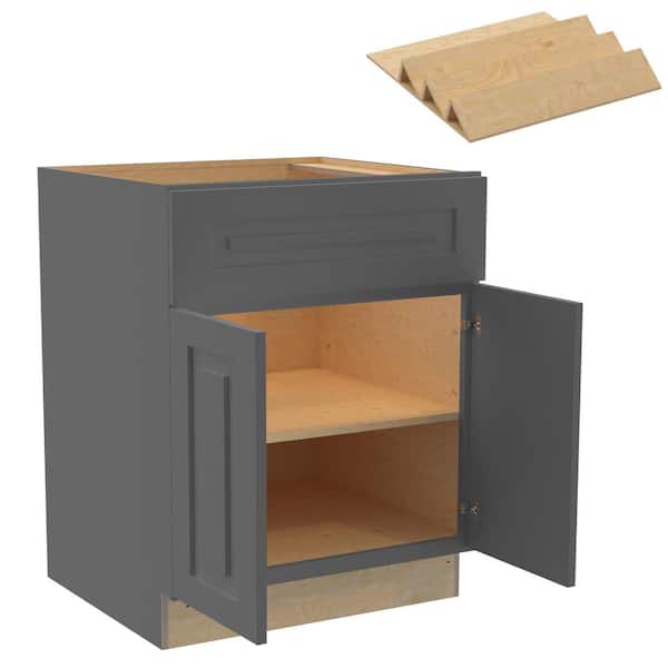 Home Decorators Collection Grayson 27 in. W x 24 in. D x 34.5 in. H Assembled Plywood Base Kitchen Cabinet in Deep Onyx with Spice Soft Close
