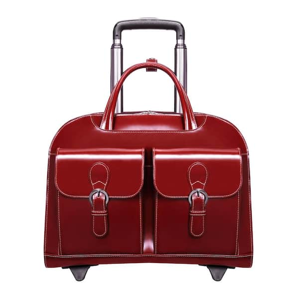 McKLEIN DAVIS, Top Grain Cowhide Leather, 15 in Wheeled Ladies' Laptop Briefcase, Red (96186A)