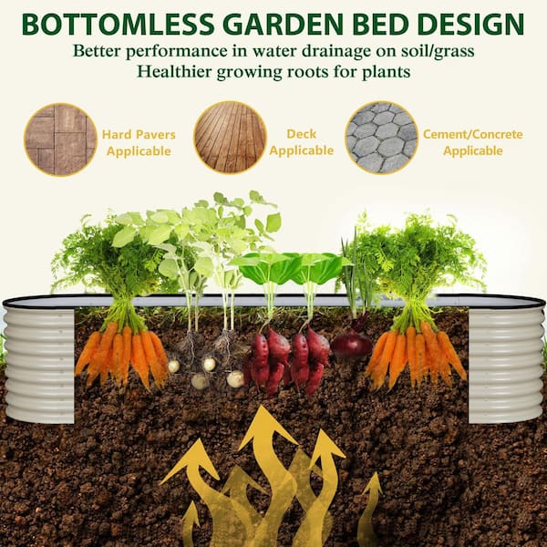 8 ft. x 2 ft. x 2 ft. Galvanized Steel Raised Garden Bed Planter Box Outdoor, Ivory White