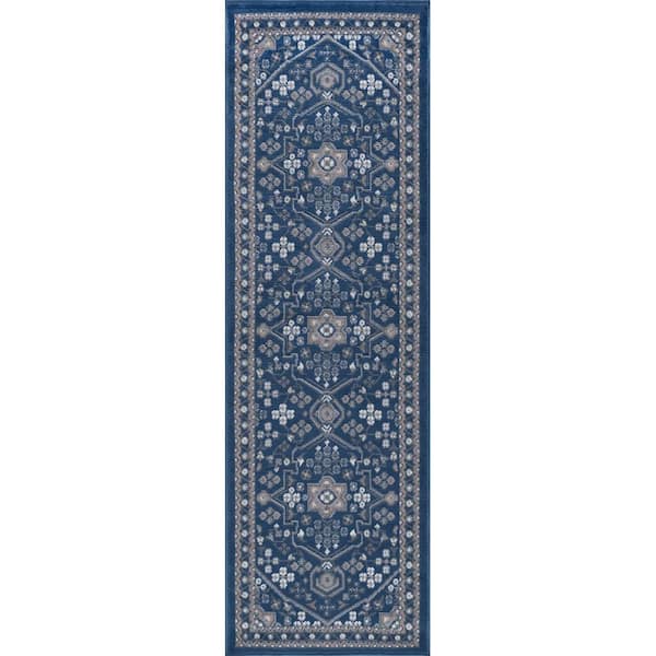 Tayse Rugs Hampton Oriental Navy 2 ft. x 8 ft. Indoor Runner Rug