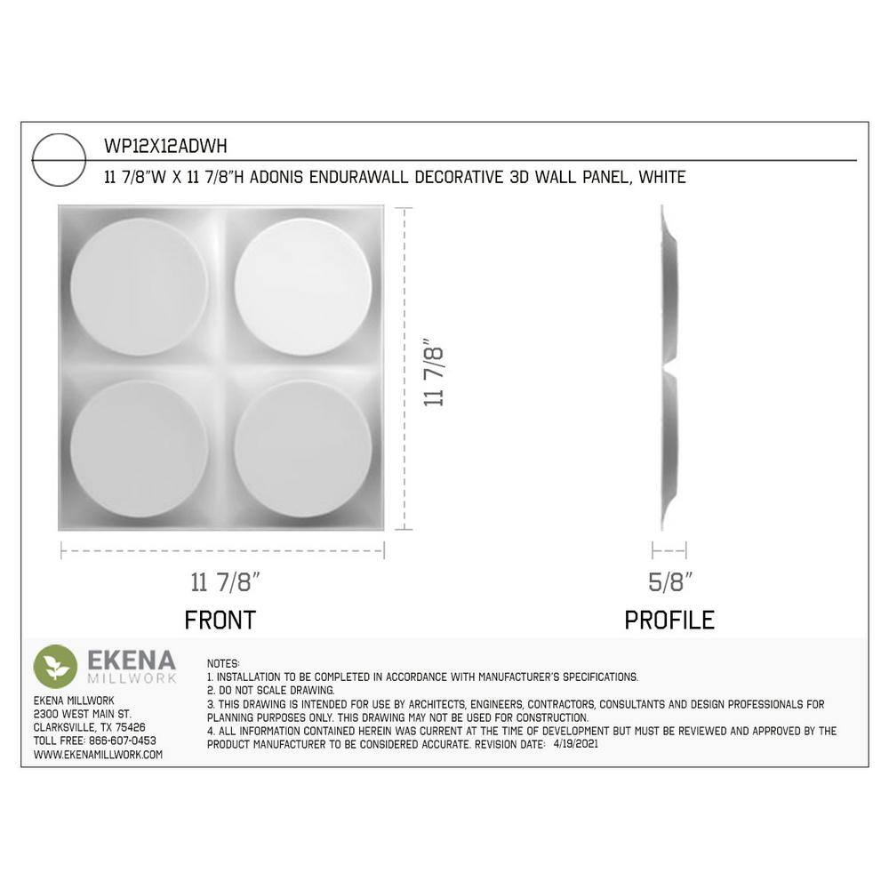 White Textured PVC 3D Decorative Wall Panel 11.88" x 11.88"