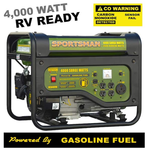 Sportsman 4,000-Watt/3,500-Watt Recoil Start Gasoline Powered Portable Generator with RV Outlet, CO Detector and Auto-Shutoff