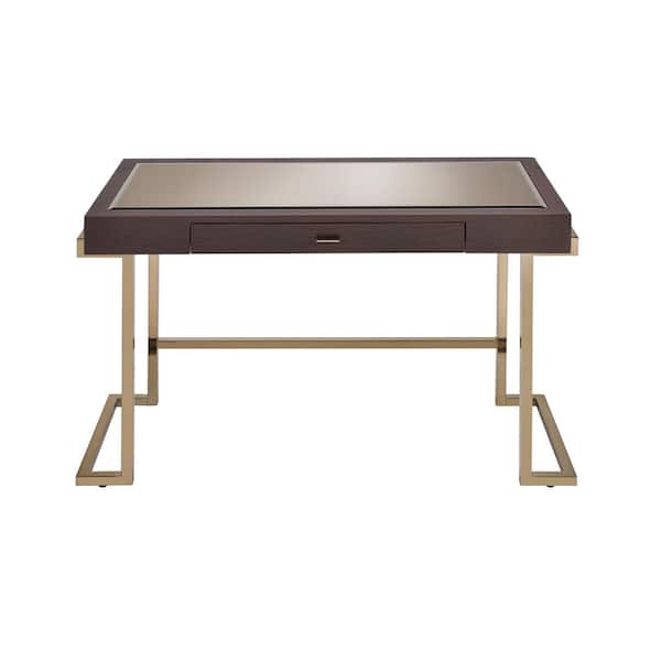 Acme Furniture 44 in. Rectangular Espresso PU/Champagne 1 Drawer Writing Desk with Storage