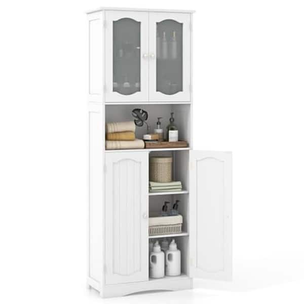 24 in. W x 12 in. D x 65 in. H White Freestanding Bathroom Linen Cabinet with Frost Glass Doors and Shelves