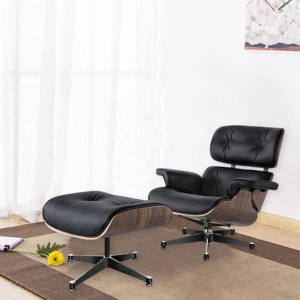 Black Light Walnut Comfortable Lounge Chair in Top Layer Cowhide