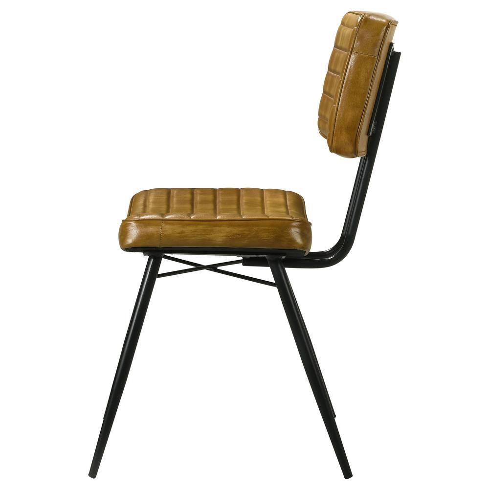 Camel Genuine Leather Upholstered High Side Chair with Metal Legs