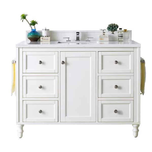 James Martin Vanities Copper Cove Encore 48 in. W x 23.5 in.D x 36.2 in. H Single Vanity in Bright White w/ Solid Surface Top in Arctic Fall