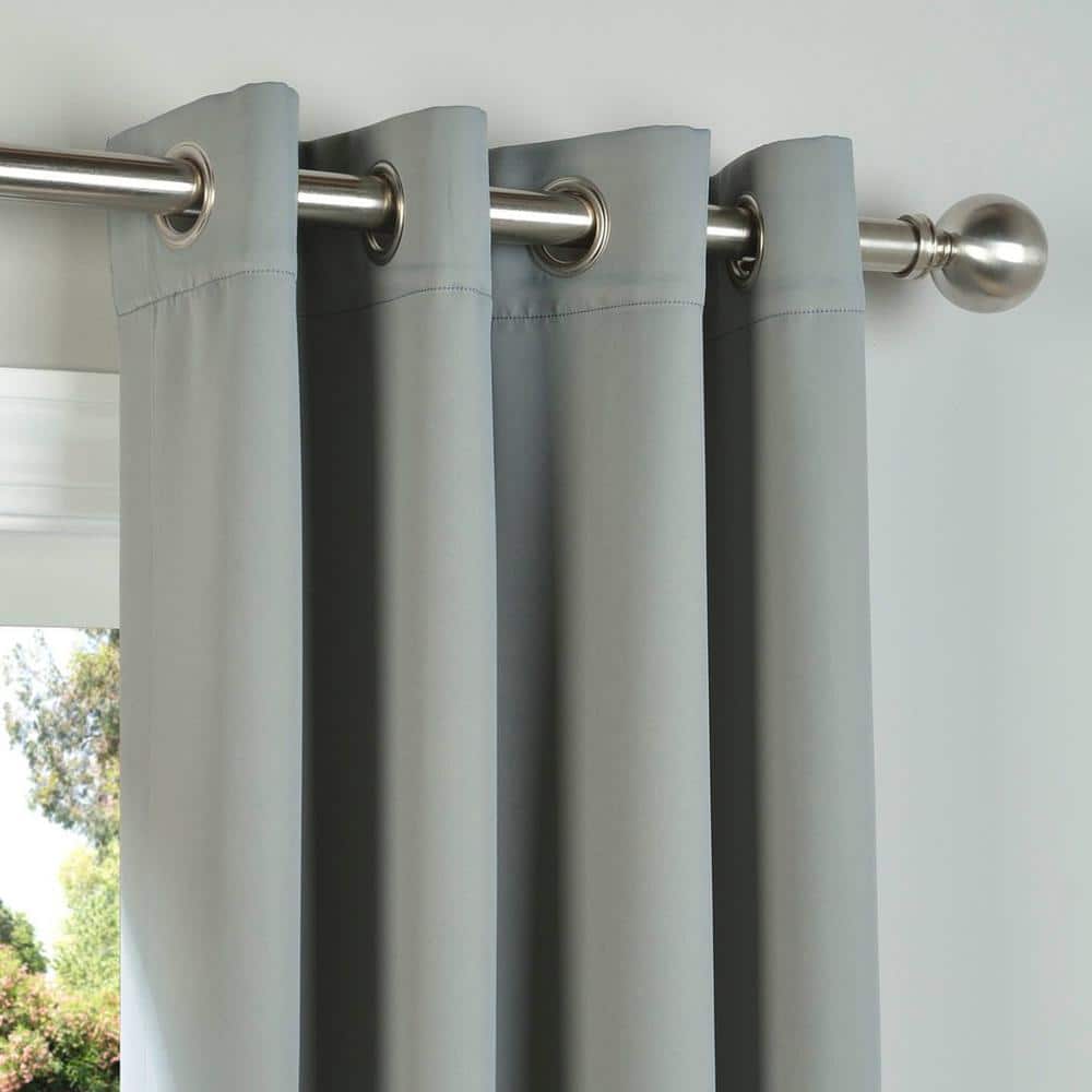 Neutral Grey Grommet Blackout Polyester Puddle Length Curtain