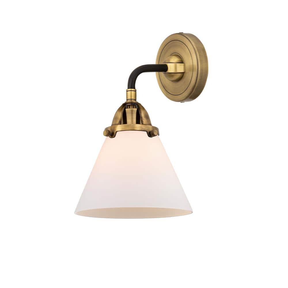 Cone 1-Light Black Antique Brass, Matte White Wall Sconce with White Glass Shade price history on PriceWatchPro
