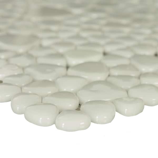 Glass Tile LOVE White Hot 12 in. X 12 in. White Pebble Glossy Glass Mosaic Tile for Wall and Floor (10.76 sq. ft./case)