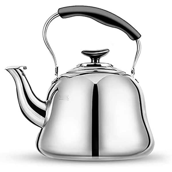 8-Cup Mirror Finish Classic Style Stainless Steel Induction Compatible Stovetop Tea Kettle with Folding Handle 2L