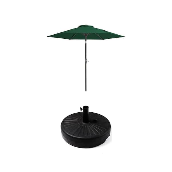 7.  5 ft Steel Green Market Umbrella with Tilt Crank and Black 50 lbs. Resin Base Combo