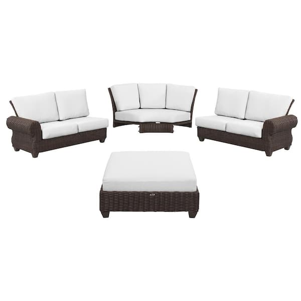 Pacific Casual Mill Valley 4-Piece Wicker Outdoor Sectional Set with Cushions Included, Choose Your Own Color Box 3 Ottoman