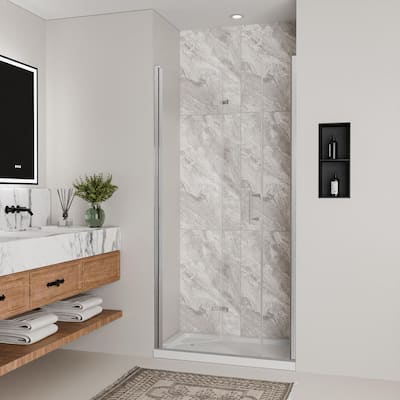 32-33 in. W x 72 in. H Bi-Fold Pivot Frameless Shower Doors in Brushed Nickel with 1/4 in. Tempered Glass