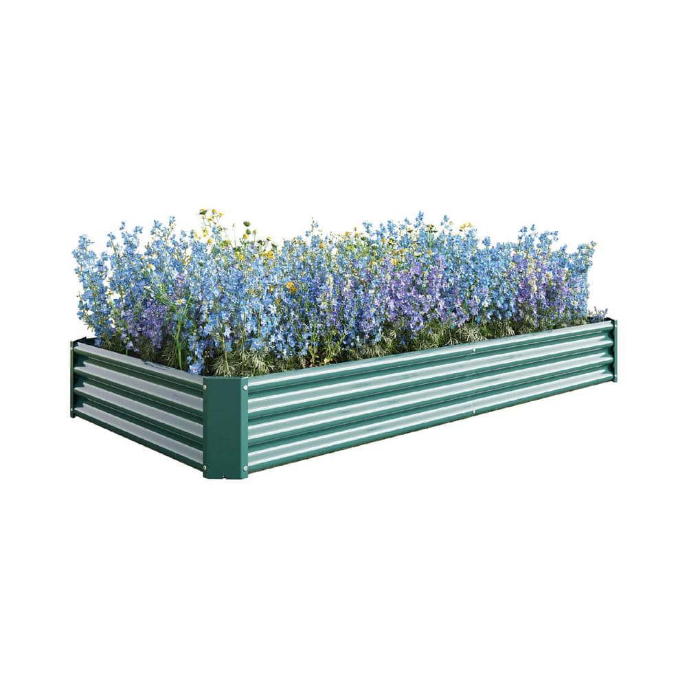 8x4x1ft Outdoor Galvanized Planter Large Metal Planter Box, Green - 94.49 i
