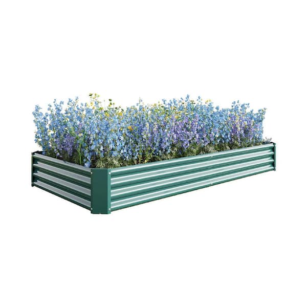 Cubilan 8x4x1ft Outdoor Galvanized Planter Large Metal Planter Box, Green - 94.49 in. x 47.25 in. x 11.81 in. Raised Beds