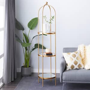 73 in. 3 Shelf Metal Stationary Gold Shelving Unit with Mirror Shelves
