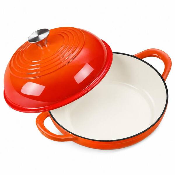 6 qt. Round Enameled Cast Iron Dutch Oven with Lid for Sourdough Bread Baking, Orange