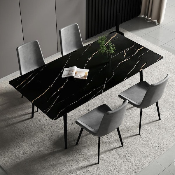 THE RIGHT PATH 70.8 in. Rectangle Black Stone Top Dining Table with Metal Frame (Seats 4)