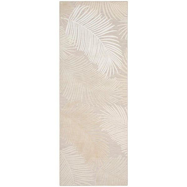 Suncoast Beige 2 ft. x 6 ft. Floral Contemporary Runner Area Rug