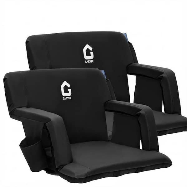 2-Pack Black Portable Stadium Seats, 20 in Wide Bleacher Seat with Back Support, 6 Adjustable Angle and Cup Holder