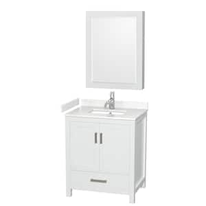 Sheffield 30 in. W x 22 in. D x 35.25 in. H Single Bath Vanity in White with Carrara Cultured Marble Top and MC Mirror