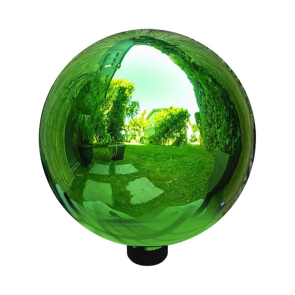 10 in. Dia Indoor/Outdoor Glass Gazing Globe Festive Yard Decor, Green