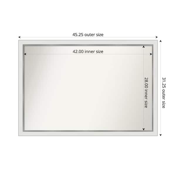 Amanti Art Medium Rectangle Satin White Silver Casual Mirror (31 in. H x 45 in. W)