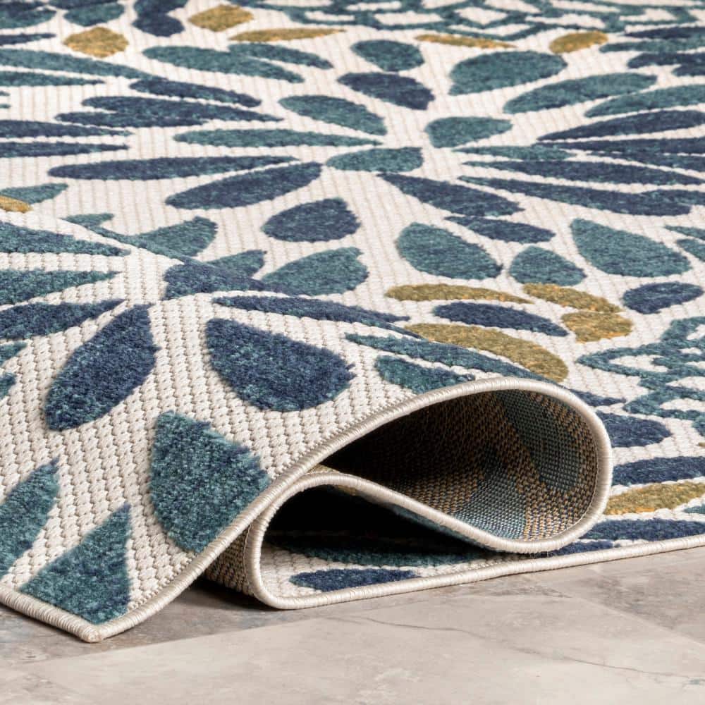 Teal and Olive Green Floral Synthetic 8' x 10' Area Rug