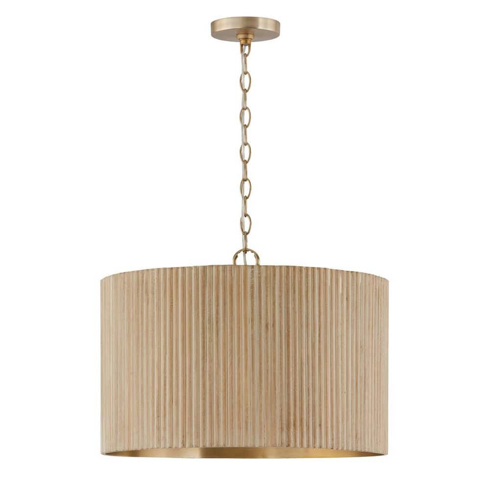 Donovan 60-Watt 3-Light Matte Brass and Handcrafted Mango Wood in White Wash Pendant Light with No Bulbs Included price history on PriceWatchPro