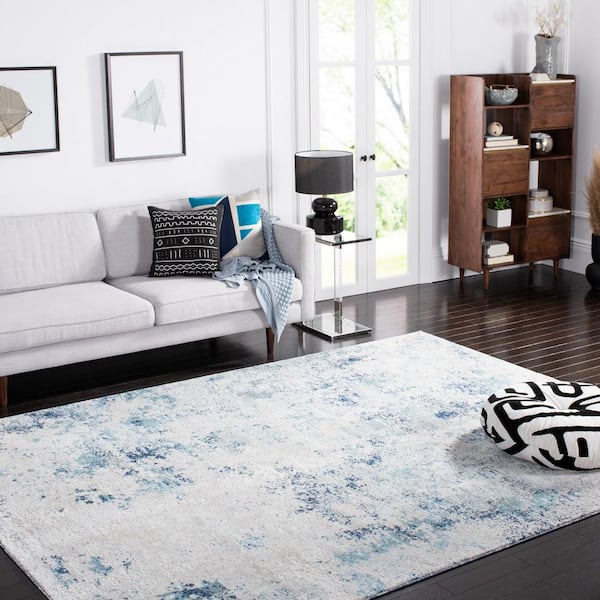 Aston Ivory/Blue 8 ft. x 10 ft. Distressed Geometric Area Rug
