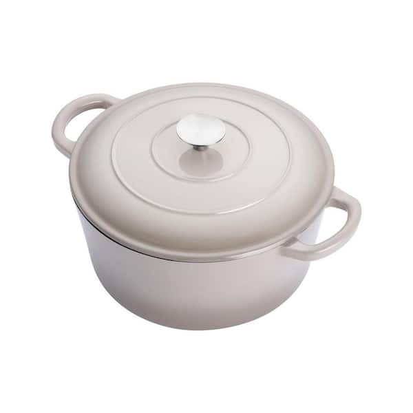 6 qt. Round Enameled Cast Iron Dutch Oven Khaki Nonstick Induction Oven Safe Cookware with Lid for Braising