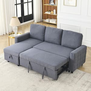 78.5 in. W Gray Linen 3-Seater Full Size Reversible Sleeper Combo Sofa Bed