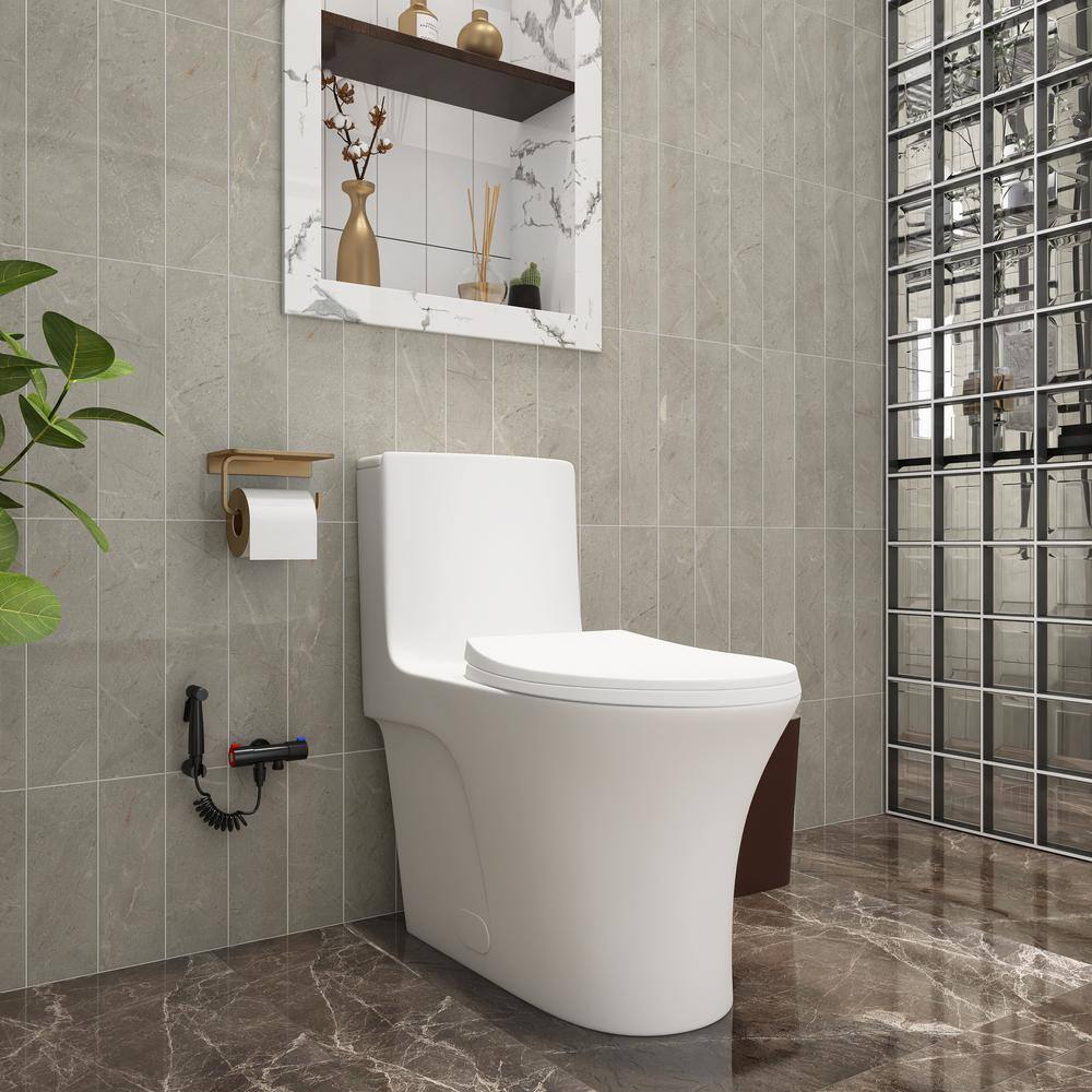 1-Piece 1.1/1.6 GPF Dual Flush Elongated Toilet in Glossy White