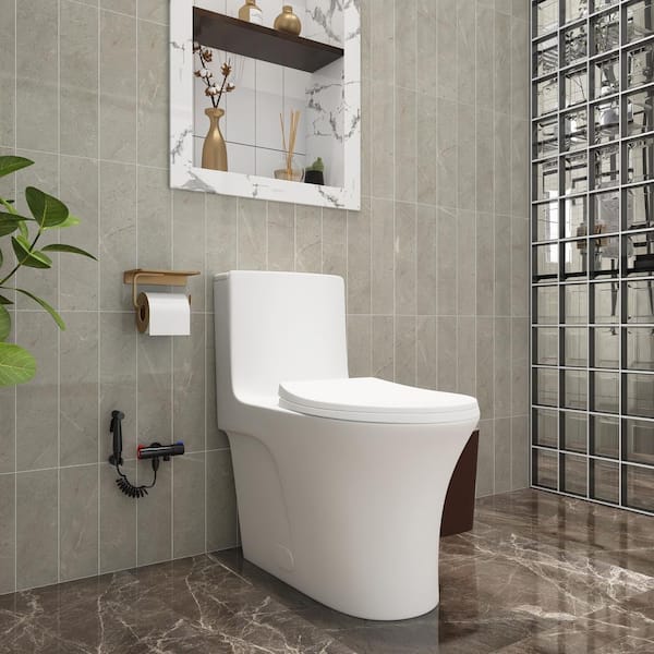 Unbranded 1-Piece 1.1/1.6 GPF Dual Flush Elongated Toilet in Glossy White