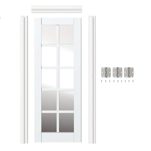 TENONER 32 in. x 80 in. Left-Handed 10Lite Mirrored Glass White MDF Wood Single Prehung Interior Door Jamb Hardware Kit