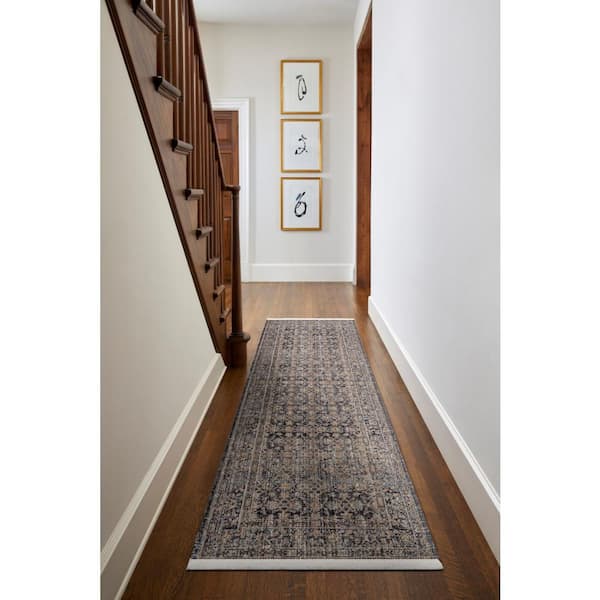 Becki Owens Margaret Gray/Charcoal Damask 3 ft. x 7 ft. Machine-Washable Indoor/Outdoor Area Rug Runner
