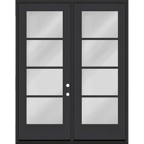 Legacy 60 in. x 96 in. Icon 4L Modern Clear Glass Black LHIS Fiberglass Double Prehung Front Door with 6-9/16 in. Jamb