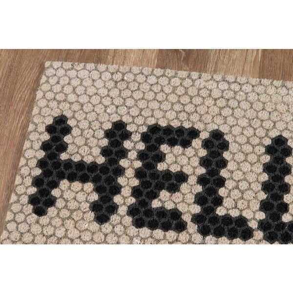 Hex Tile Hello 18 in. x 30 in. Coir Non-Slip Indoor Outdoor Door Mat