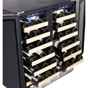 30 in. Wine Cooler 66 Bottle Dual Zone Built-in and Freestanding with Stainless Steel and Glass French-Door Style