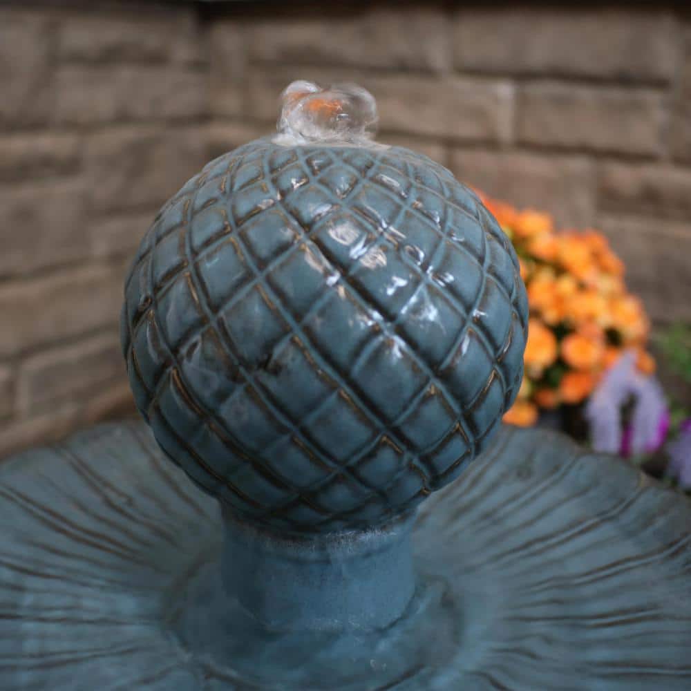 Blue Ceramic 27" 2-Tier Outdoor Fountain with Birds