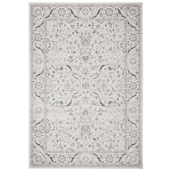 SAFAVIEH Isabella Light Gray/Cream 4 ft. x 6 ft. Floral Border Area Rug