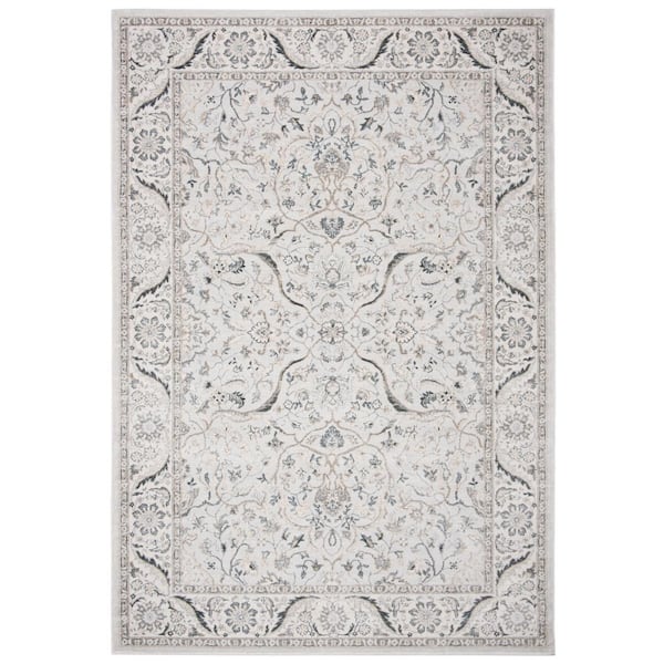 SAFAVIEH Isabella Light Gray/Cream 4 ft. x 6 ft. Floral Border Area Rug