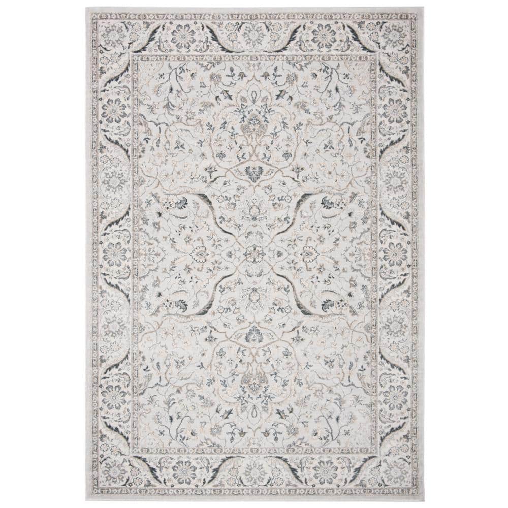 Light Grey and Cream Synthetic Floral Area Rug, 5'3" x 7'6"