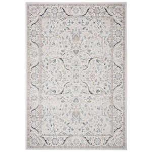 Isabella Light Gray/Cream 8 ft. x 10 ft. Floral Border Area Rug