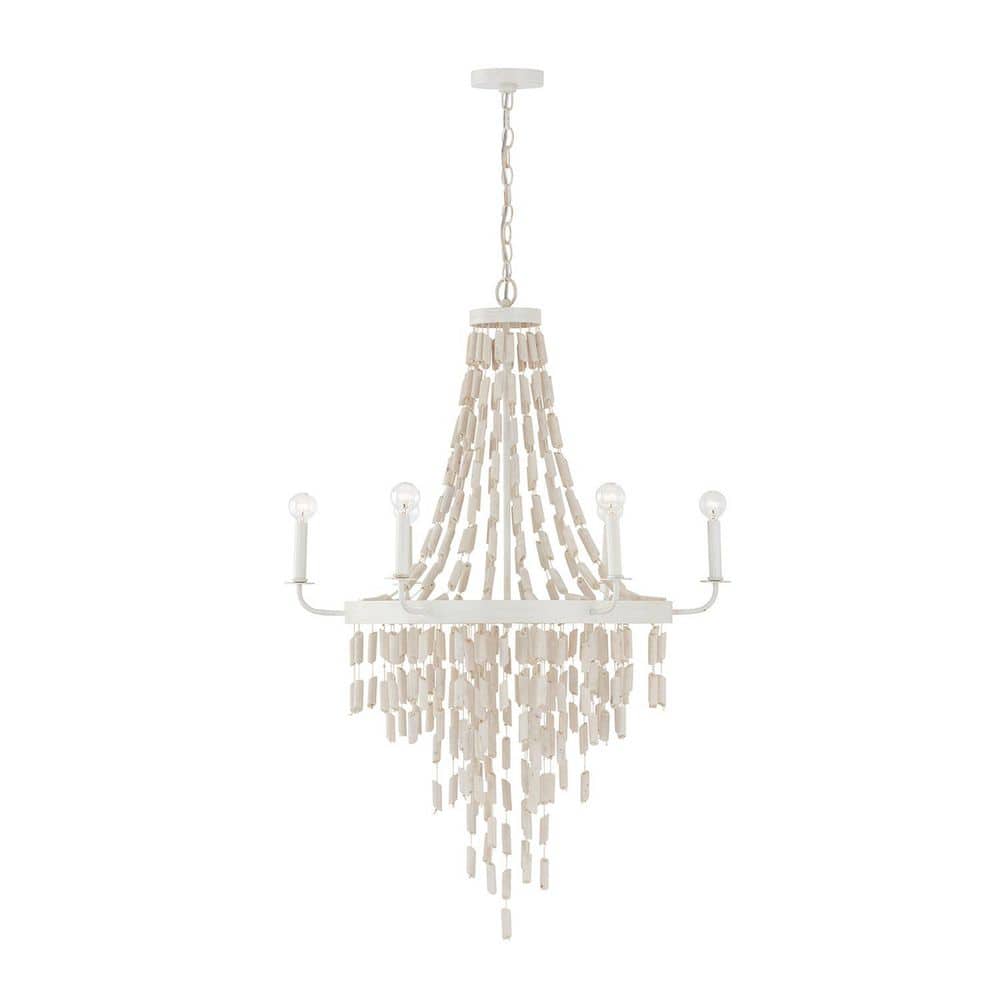 Carissa 6-Light Organic White Chandelier with White Washed Natural Eucalyptus Beads with No Bulbs Included price history on PriceWatchPro