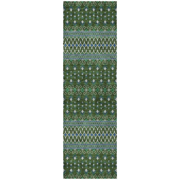 Dream Shag Premium Machine Washable Abstract ADS708 Olive 2 ft. x 7 ft. Runner Rug