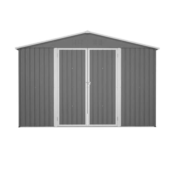 Unbranded 10 x 10 ft. Outdoor Storage Shed, Large Metal Tool Sheds w/ Updated Frame Structure and Lockable Doors Gray (93 sq. ft.)