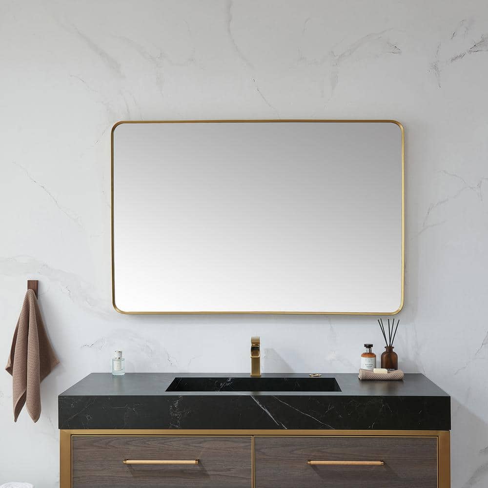 Mutriku 48 in. W x 32 in. H Metal Framed Rectangle Bathroom Vanity Mirror in Gold price history on PriceWatchPro
